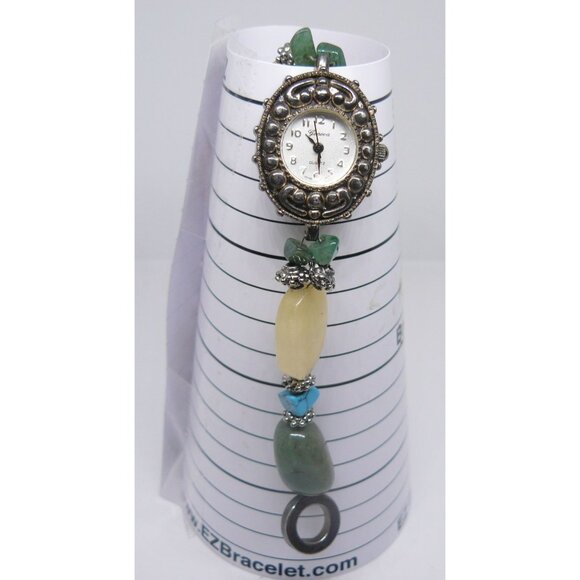 Vintage Geneva Quartz Watch Bracelet With Mixed Gemstone Beads & Ornate Metalwor - Picture 2 of 4